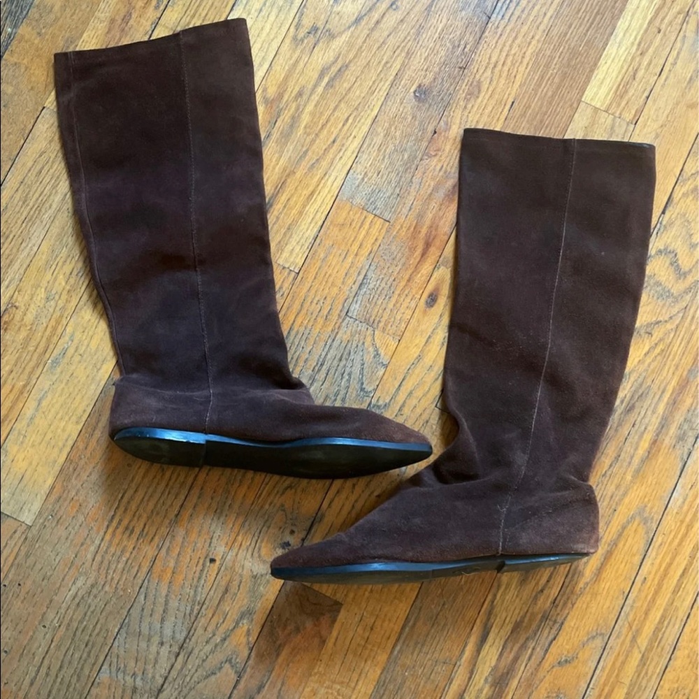Brown vintage pull on mid calf boot Size 10